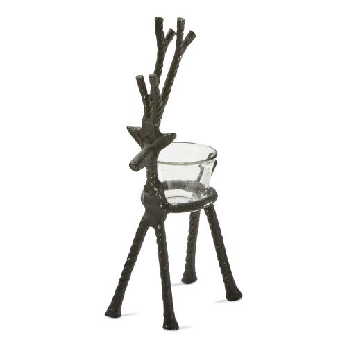 Tag Rustic Black Aluminum Reindeer Tealight Candle Holder In Black