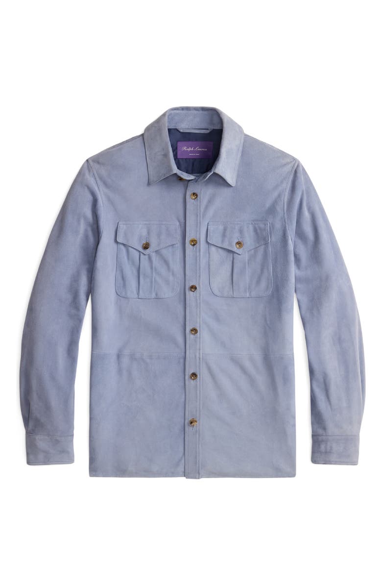 Ralph Lauren Purple Label Barron Lux Suede Shirt Jacket, Alternate, color, Soft Blue