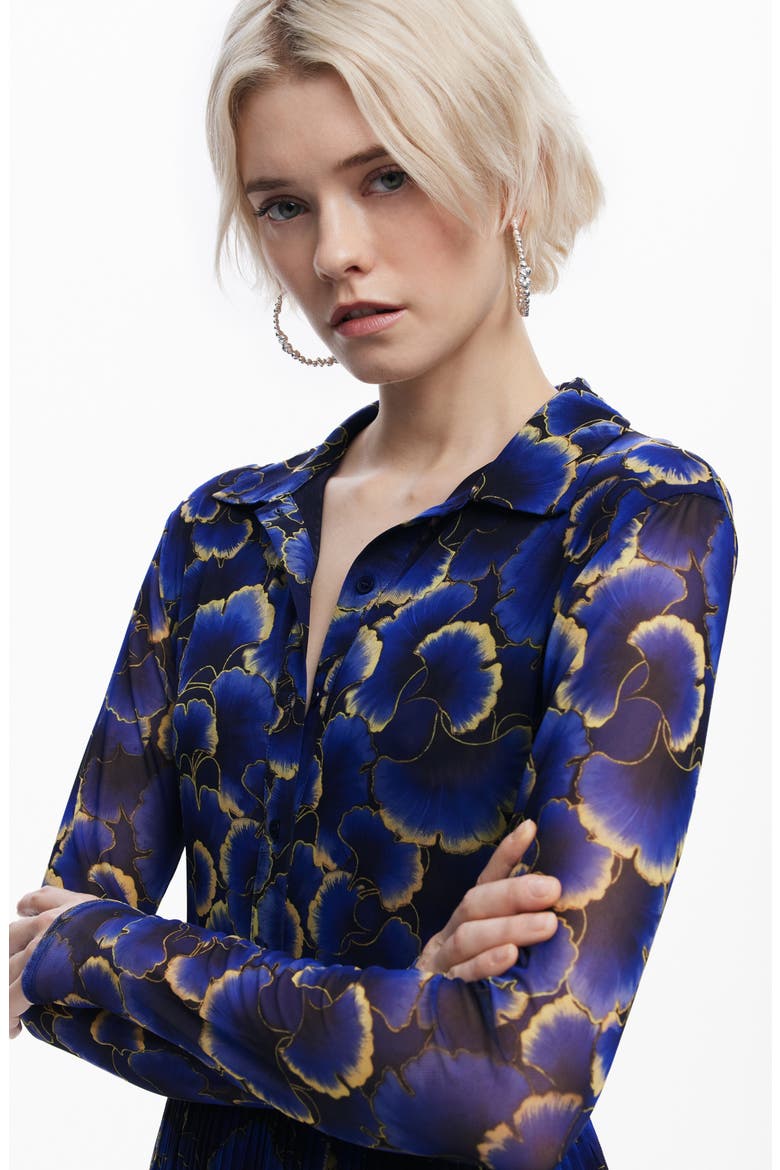 Floral Print Long Sleeve Minidress, Alternate, color, NAVY BLUE