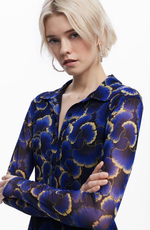 Desigual Floral Print Long Sleeve Minidress In Navy Blue