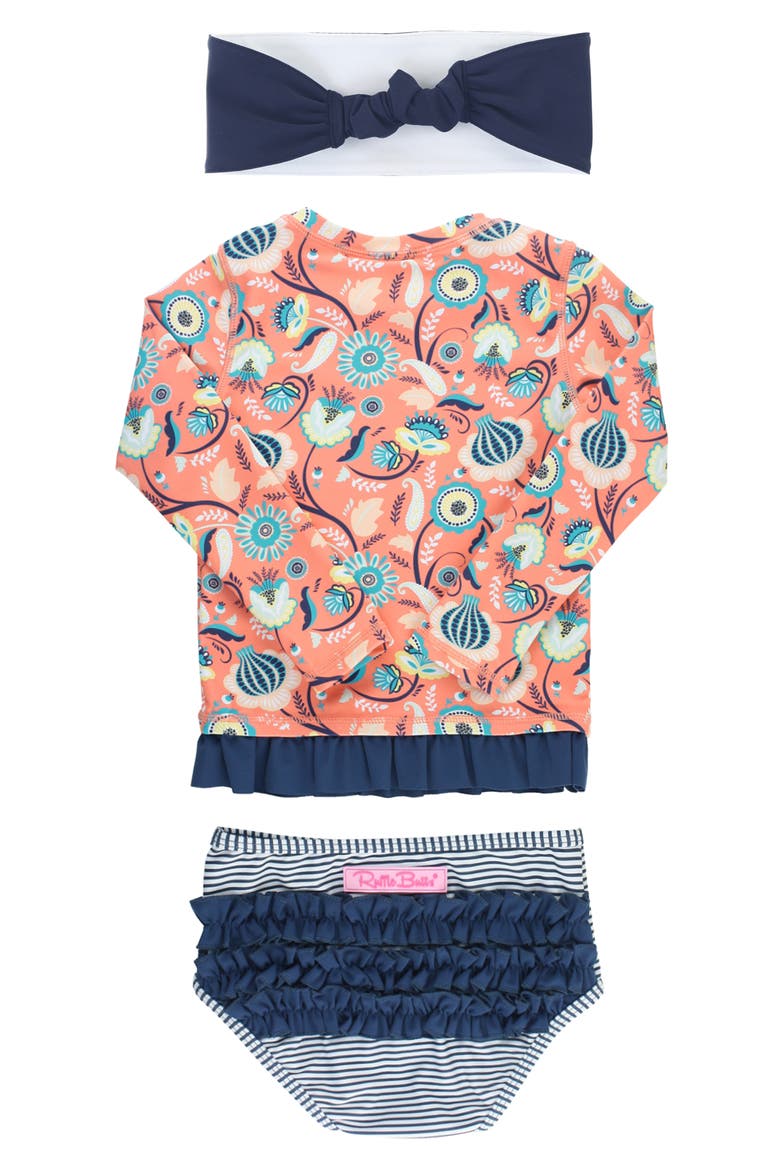 Paisley Paradise Two-Piece Rashguard Swimsuit & Head Wrap Set, Alternate, color, ORANGE