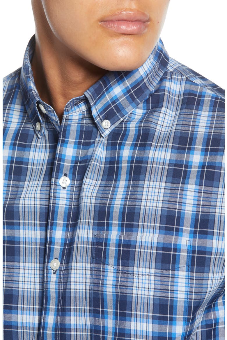 Slim Fit Plaid Button-Down Sport Shirt, Alternate, color, COBURN PLAID - PALACE BLUE