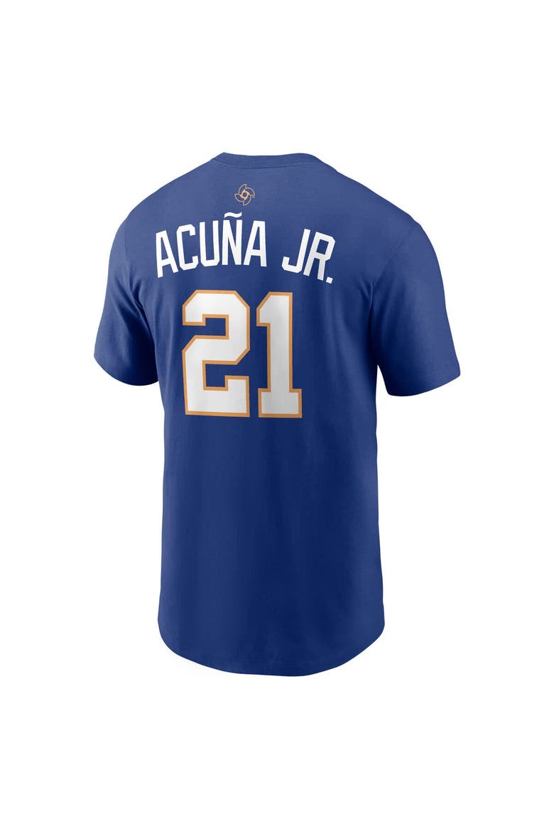Men's Nike Ronald Acuna Jr. Rush Blue Venezuela Baseball 2026 World Baseball Classic Name & Number T-Shirt, Alternate, color, Rush Blue