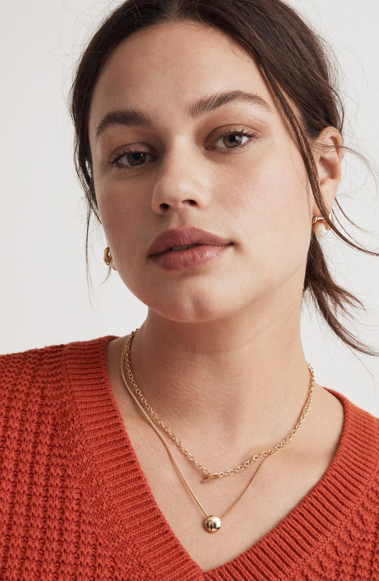 Madewell Geometric Layered Chain Necklace, Alternate, color, Pale Gold
