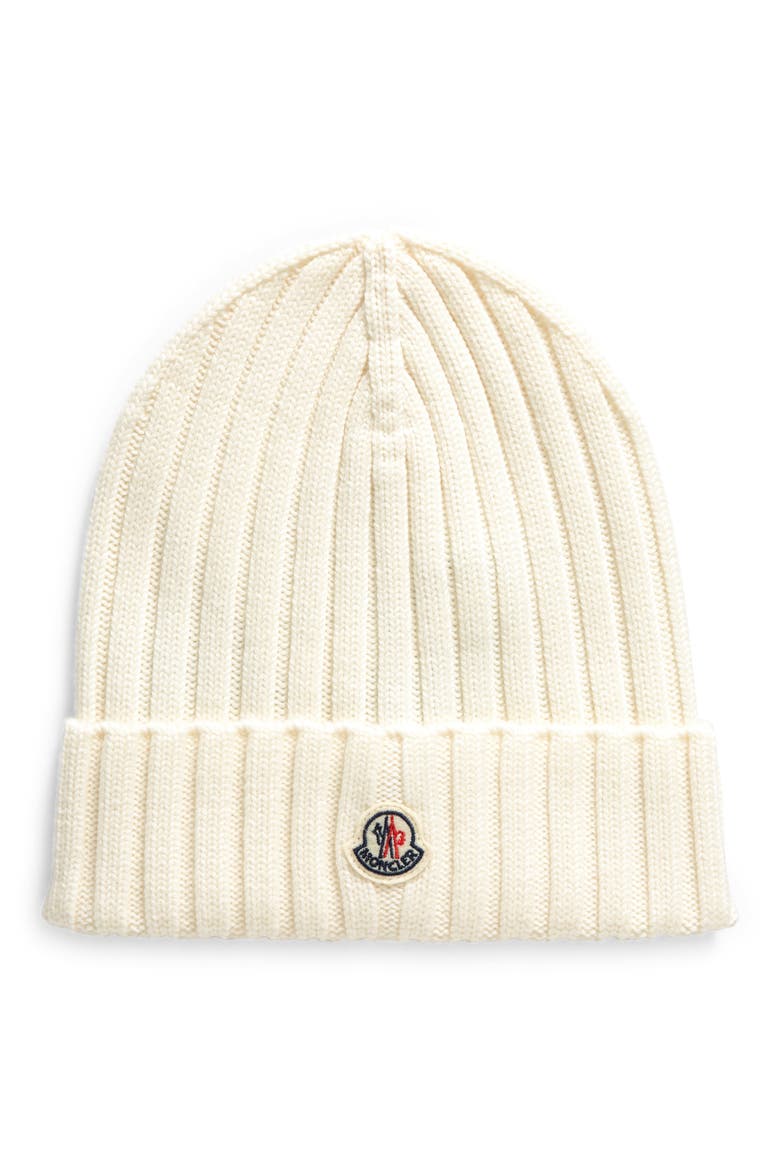 Logo Patch Cuff Virgin Wool Rib Beanie, Main, color, WHITE
