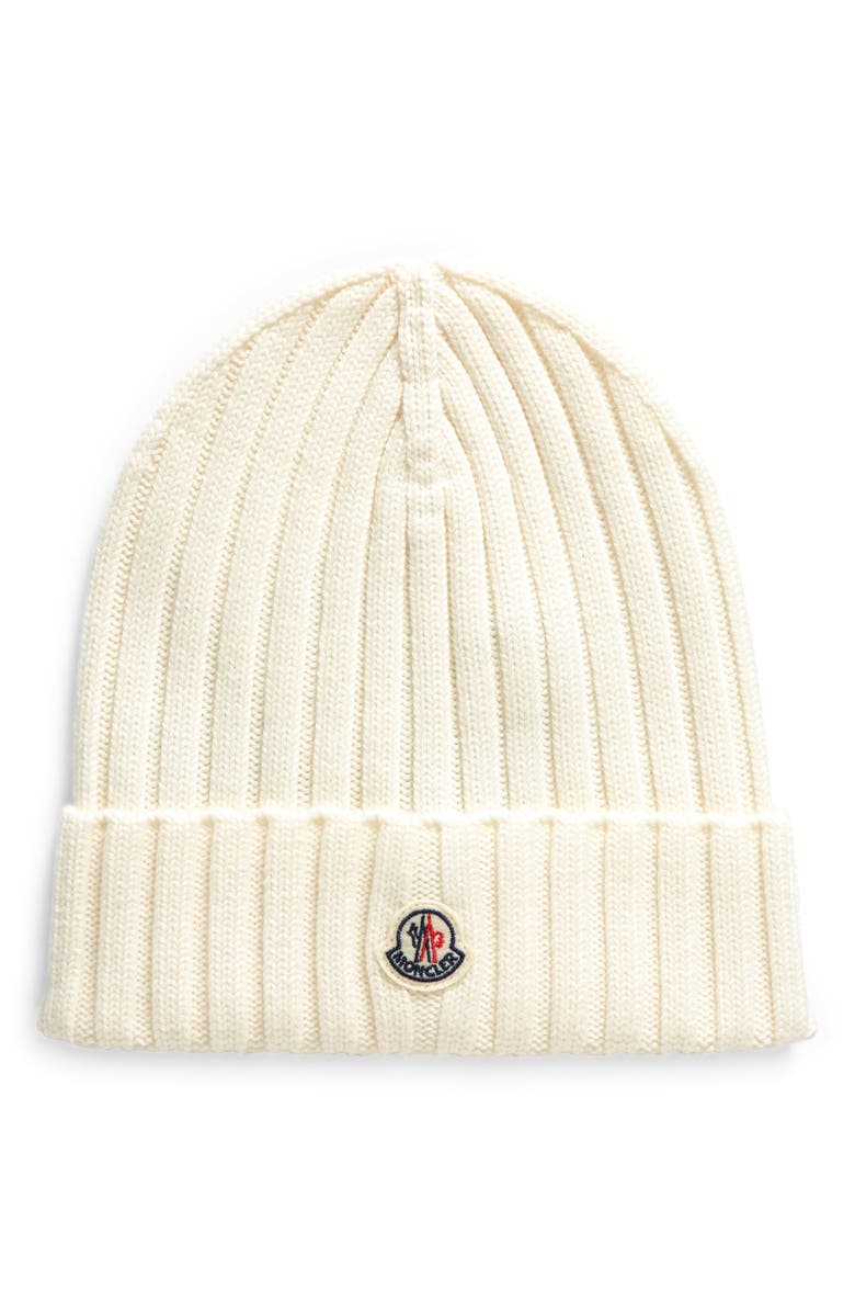Moncler Logo Patch Cuff Virgin Wool Rib Beanie | Nordstrom