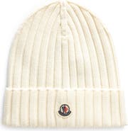 Moncler Logo Patch Cuff Virgin Wool Rib Beanie