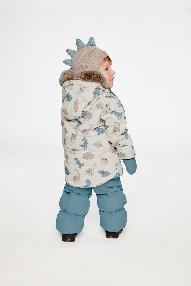 Dinosaur Two Piece Coat Pants & Neckwarmer Snowsuit, Alternate, color, Blue Dinosaur Print