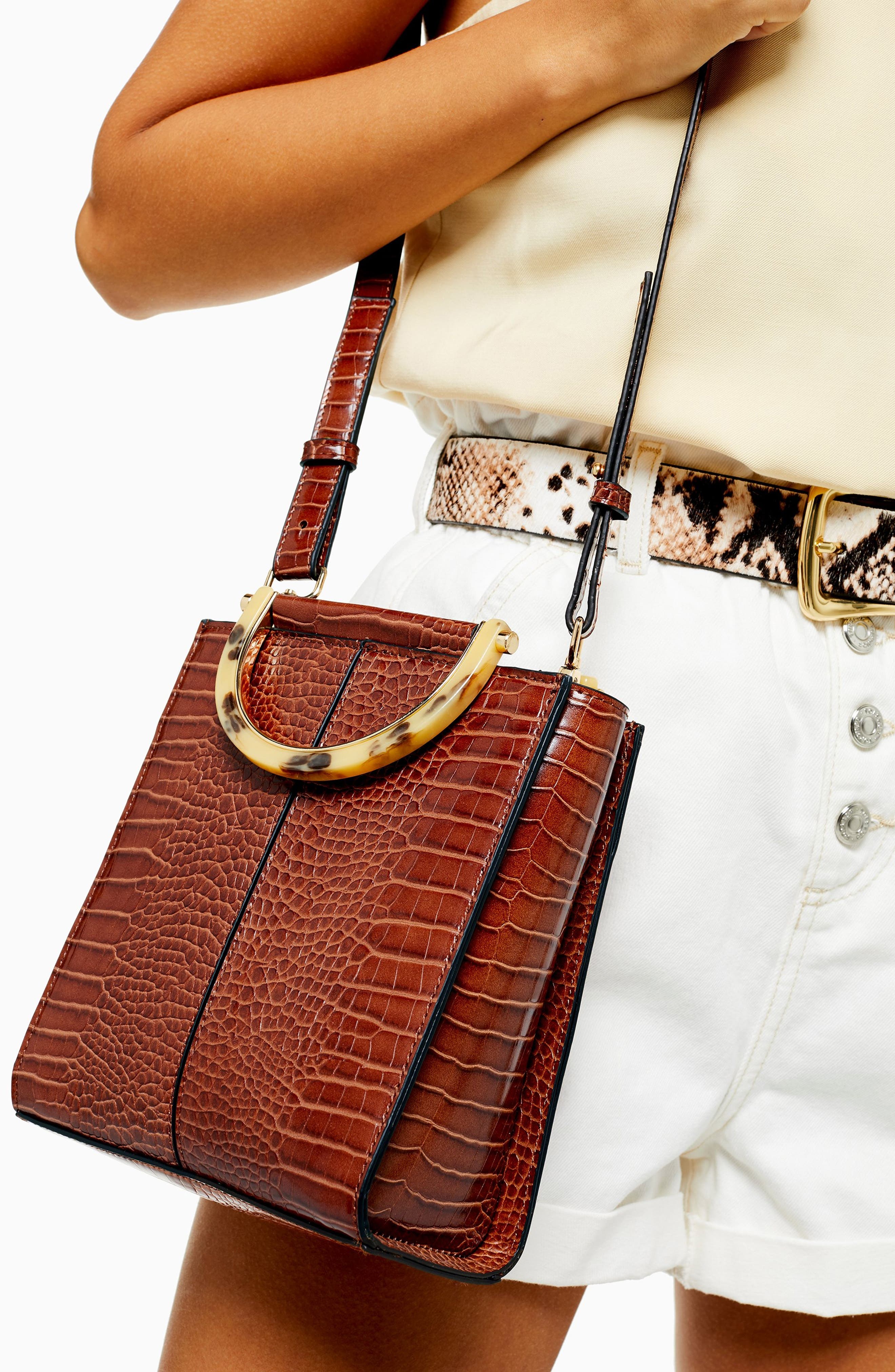 Topshop Sara Crocodile Grab Bag, Alternate, color, 