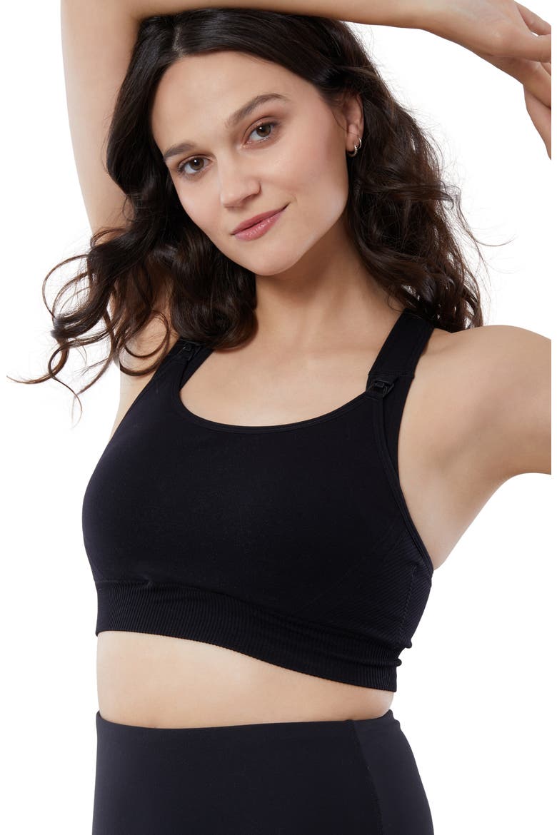 Set of 2 Nursing Sports Bras, Alternate, color, BLACK/ BLUE