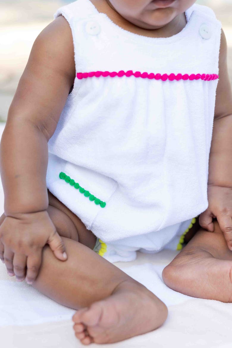 Terry Romper With Pom Poms, Alternate, color, White
