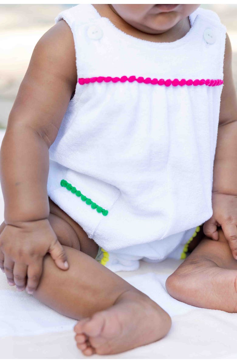 Florence Eiseman Terry Romper With Pom Poms, Alternate, color, White