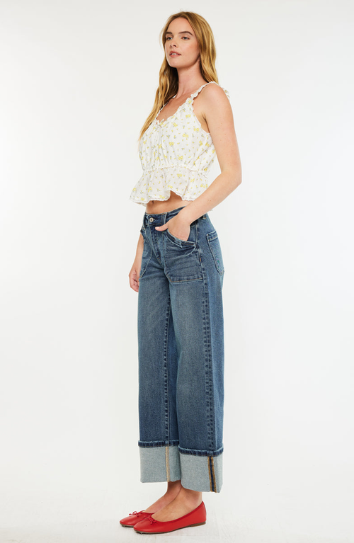 Kancan Beck Mid Rise Wide Jeans In Blue