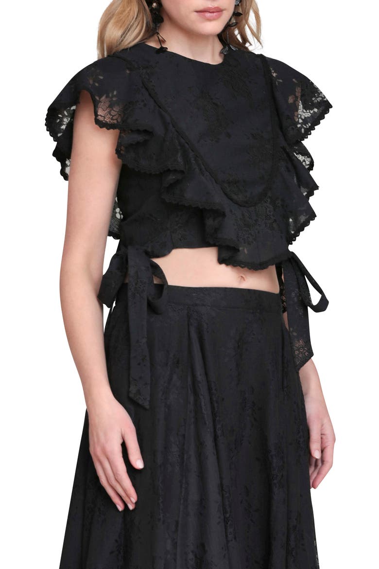 Lace & Ruffle Crop Top, Alternate, color, BLACK