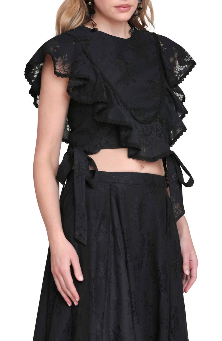 Avec Les Filles Lace & Ruffle Crop Top, Alternate, color, Black