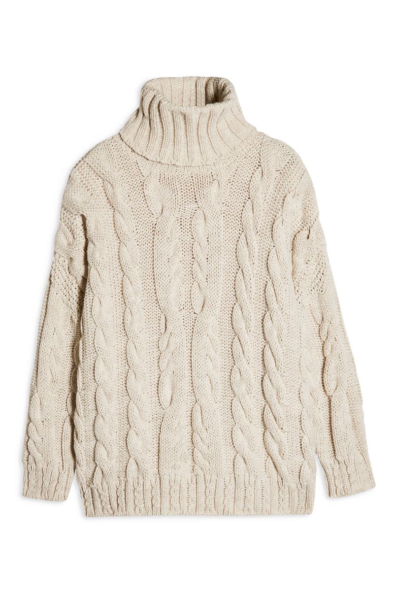 Chunky Cable Turtleneck Sweater, Alternate, color, OATMEAL