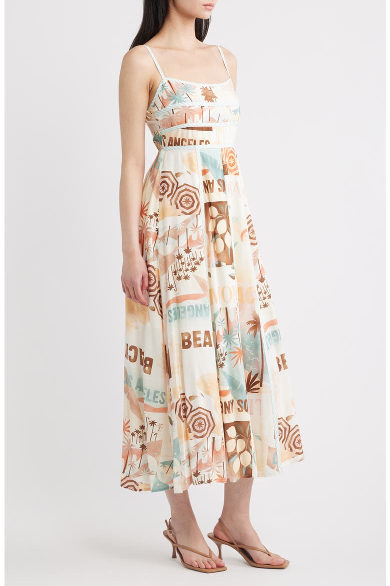 Mixed Print Midi Dress, Alternate, color, NATURAL MULTI