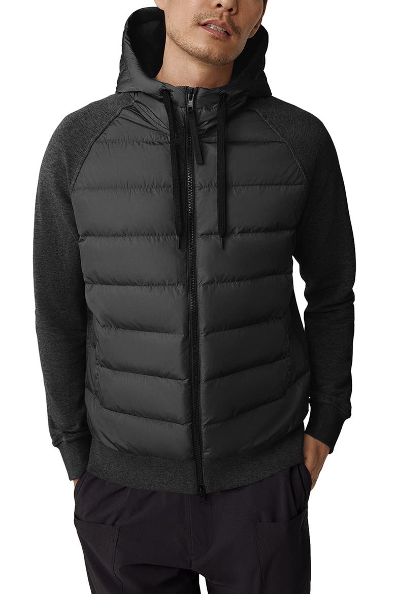 HyBridge Huron 675 Fill Power Hooded Down Sweatshirt Jacket, Main, color, BLACK