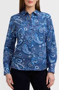 Foxcroft Hampton Paisley Print Cotton Poplin Button-Up Shirt