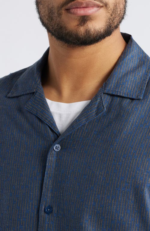 Rails Atlas Stripe Linen Blend Camp Shirt In Blue