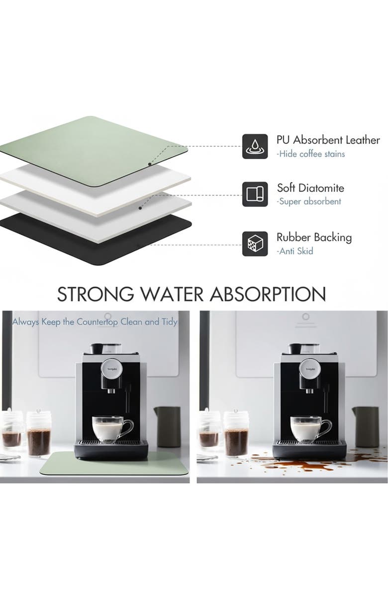 STRABELLA Dish Drying Mat, 16x18 Inches, Sage, Super Water Absorbent, Quick Dry, Alternate, color, Multicolored