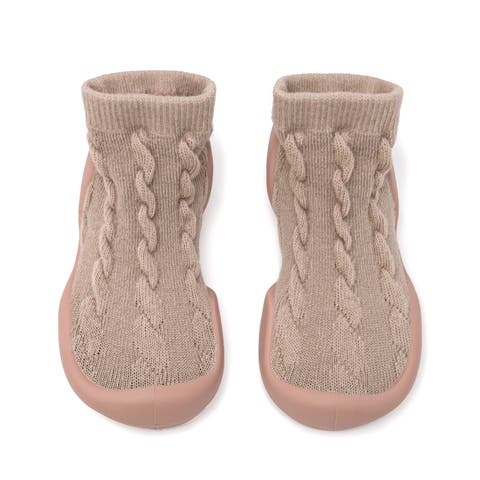 Toddler Girl Sock Shoes - Cable Brandy Rose