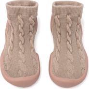 Komuello Toddler Girl Sock Shoes - Cable Brandy Rose