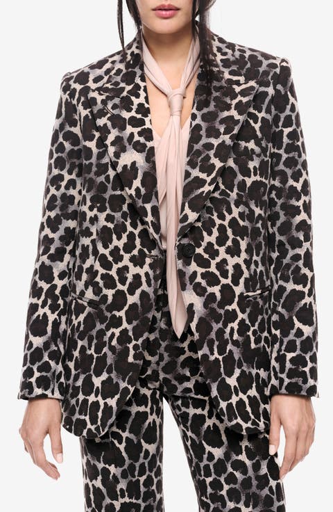 Leopard Jacquard Cotton Blend Blazer