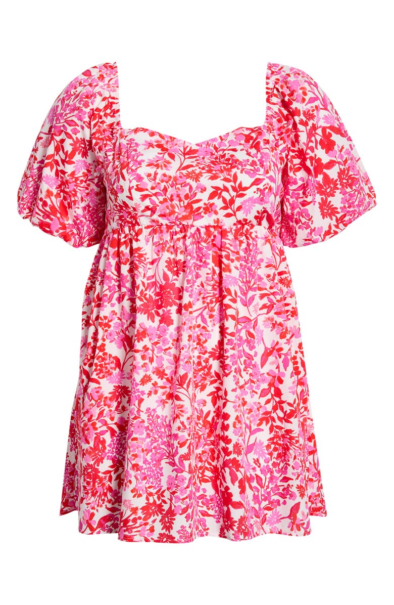 SUGARLIPS Reidy Floral Samia Smocked Minidress, Alternate, color, Pink-Red