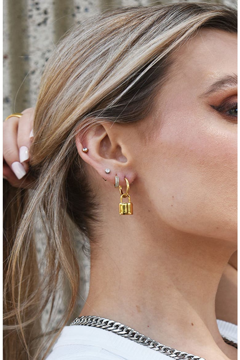 Lock It Mismatched Drop Earrings, Alternate, color, GOLD