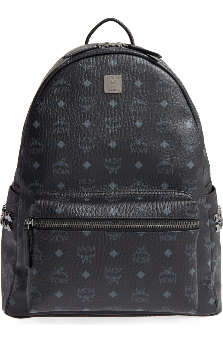 MCM Medium Stark Visetos Studded Backpack, Main, color, Black