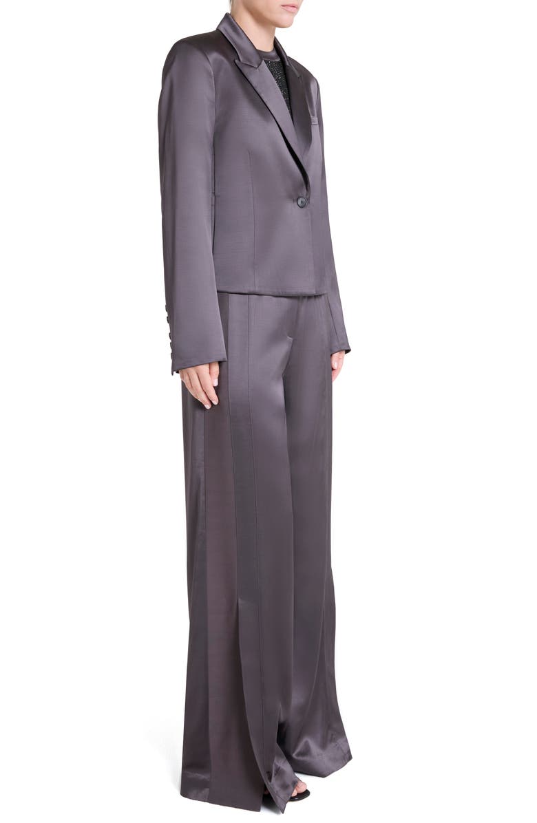 TWP Sawyer Boxy Crop Satin Blazer, Alternate, color, Chocolate Torte