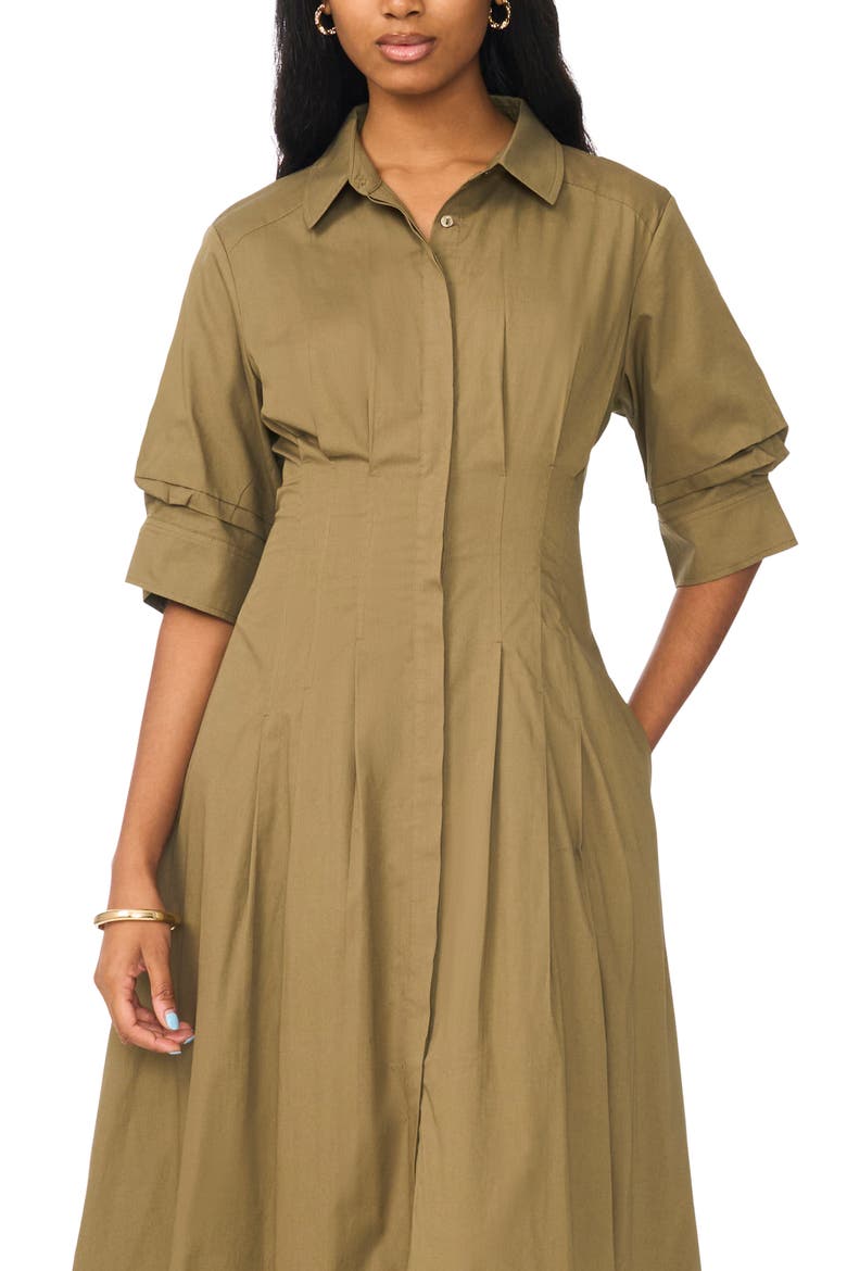 Pleated Button Up Shirtdress, Alternate, color, OLIVE SHADE