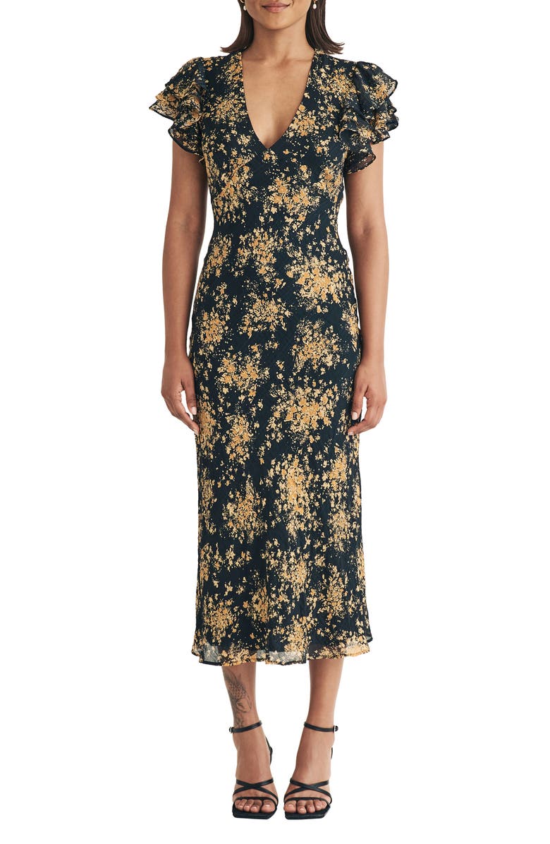 Nobody's Child Layla Floral Flutter Sleeve Midi Dress, Main, color,