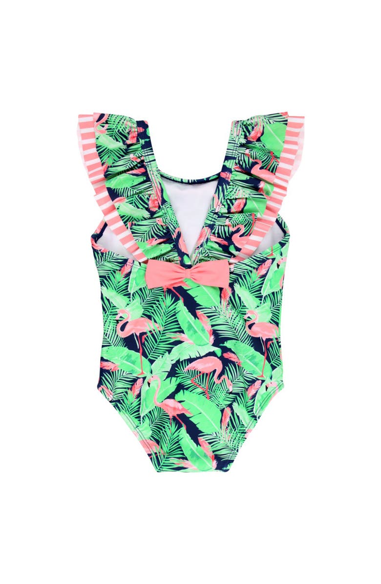 RuffleButts Girls V-Back UPF50+ One Piece, Alternate, color, Flamingo Frenzy