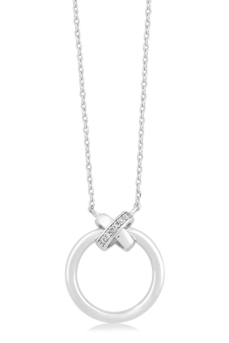 Cubic Zirconia Circle X Pendant Necklace, Main, color, SILVER