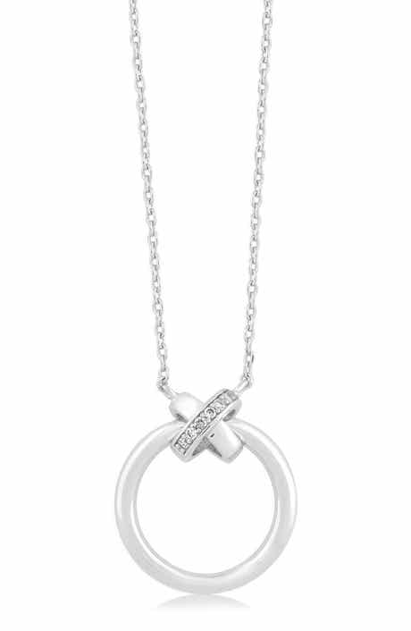 Cubic Zirconia Circle X Pendant Necklace
