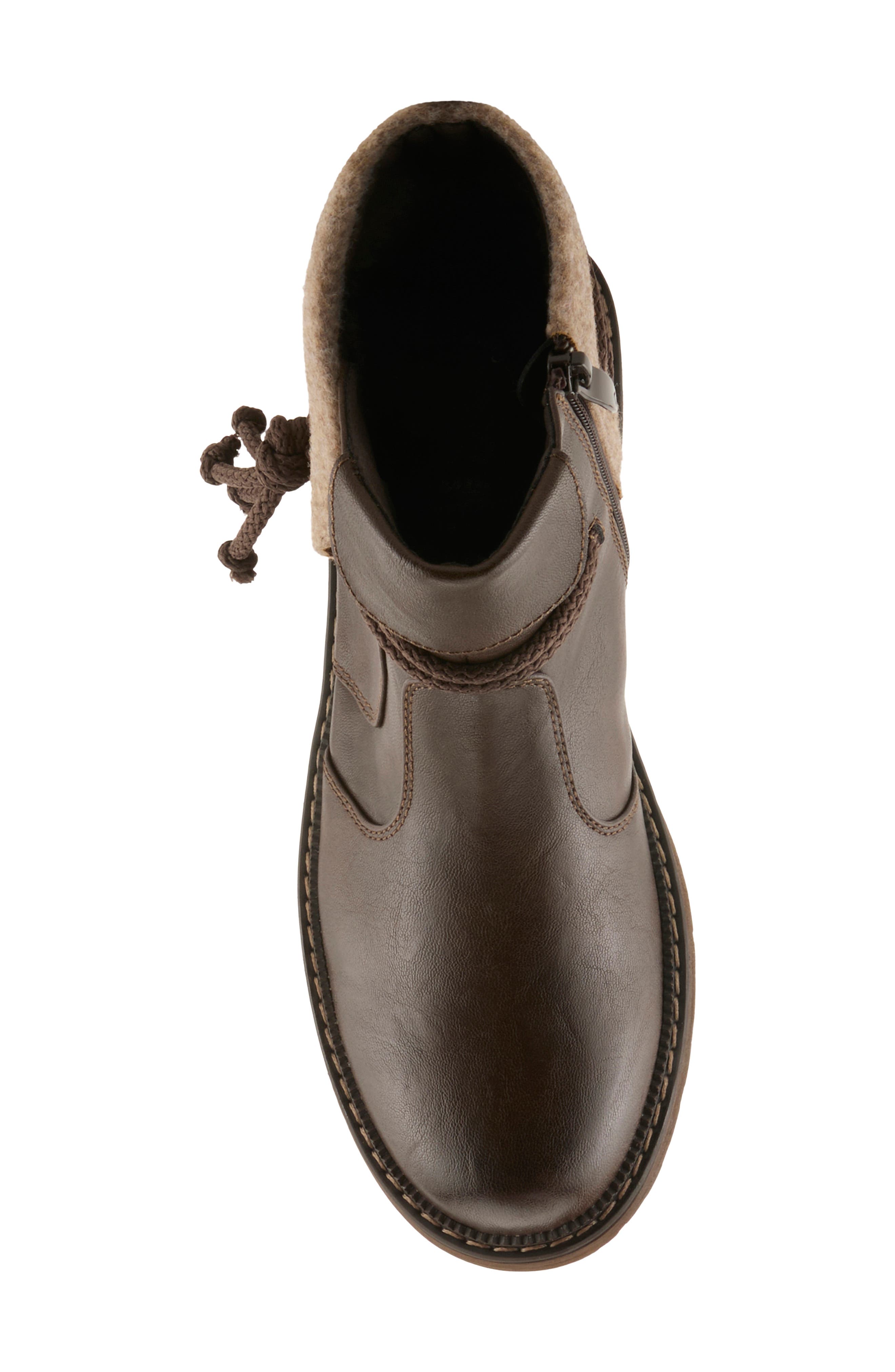 Iceridge Faux Leather Faux Fur Trim Bootie, Alternate, color, DARK BROWN MULTI