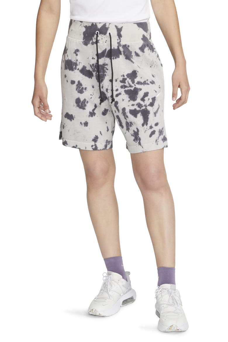 High Waist Cloud Dye Cotton Shorts, Main, color, BLACK/ WHITE
