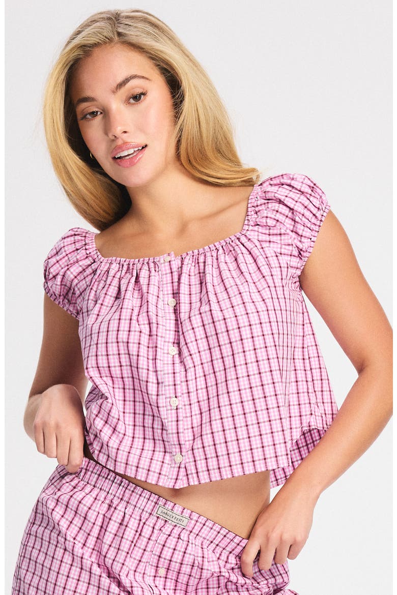 Kickback Casuals Cap Sleeve Sleep Top, Alternate, color, TULIP PINK PLAID BEHAVIOR