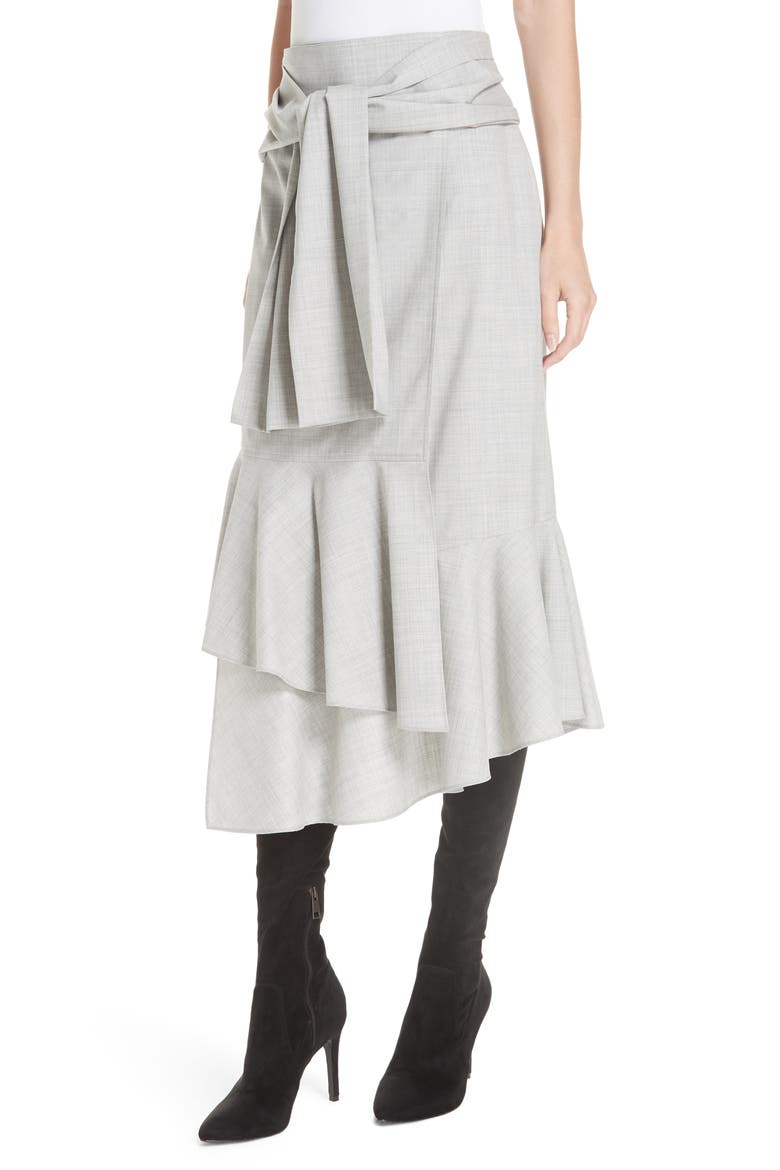 Ruffled Suiting Skirt, Alternate, color, GREY MELANGE