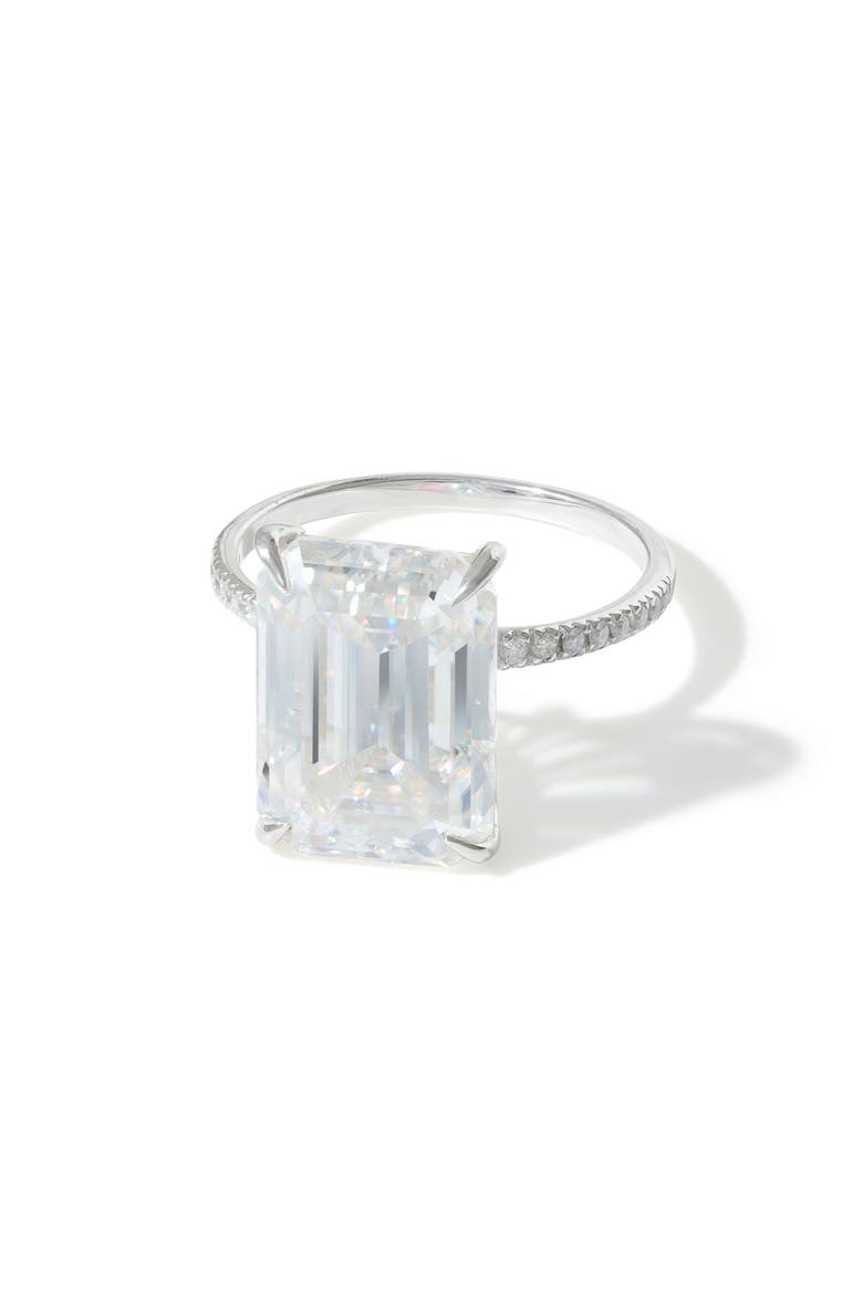 Emerald Cut Lab Created Moissanite Ring, Alternate, color, WHITE