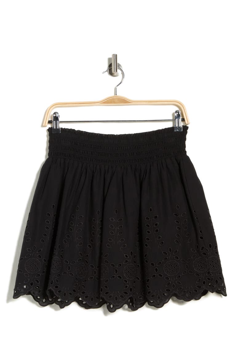 Eyelet Miniskirt, Alternate, color, BLACK