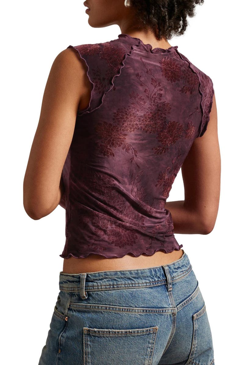 NEXT Lettuce Hem Sleeveless Flocked Floral Print Top, Alternate, color,