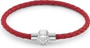 PHILIPP PLEIN Leather Stainless Steel Bracelet Plein Tag Men