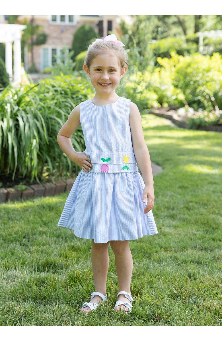 Florence Eiseman Seersucker Dress With Tulips, Alternate, color, Blue / White