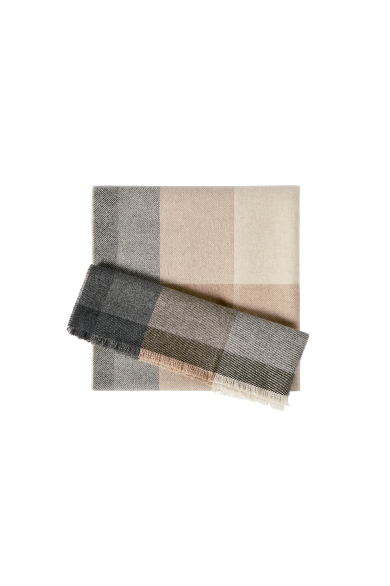 Wool and cashmere checked twill scarf, Alternate, color, Beige