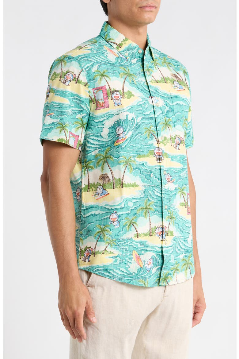 Aloha Doraemon Button-Down Shirt, Alternate, color, TEAL