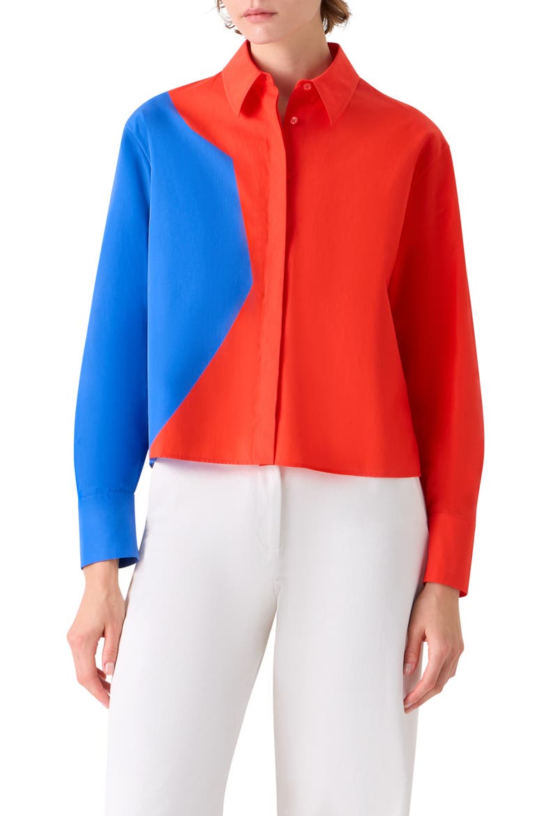 High Plains Colorblock Crop Cotton Poplin Button-Up Shirt, Main, color, VERMILLION-LAPIS BLUE