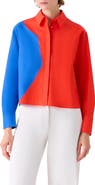 Akris High Plains Colorblock Crop Cotton Poplin Button-Up Shirt